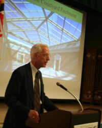 Bill Young issuing a Fletcher Foundation challenge grant to an audience at the Washington County Museum of Fine Arts.